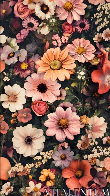 Lush Floral Garden Composition with Dahlias and Cosmos