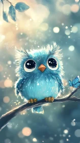 Bright eyed blue owl sharing a gentle forest daydream.