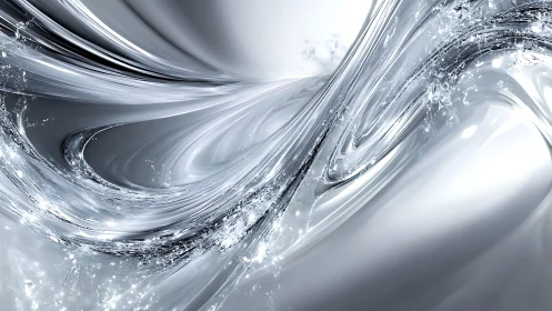 Futuristic Silver Liquid Abstract Art with Swirling Motion.