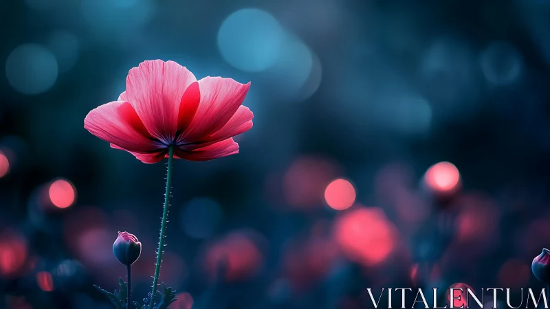 Crimson Cosmos Blossom with Bokeh Depth Field.