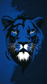 Lion portrait graphic in blue monochrome vector style