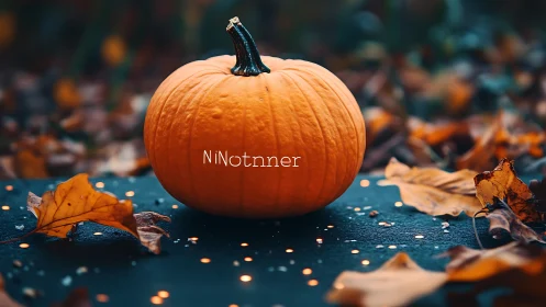 Pumpkin spellbound on glittering autumn dusk runway.