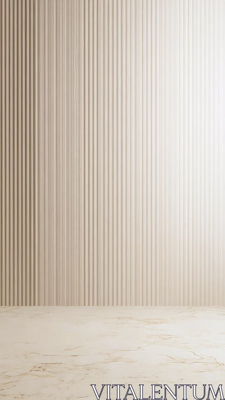 Calm neutral room with soft vertical lines and marble floor.