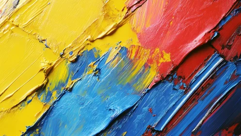 Bold Abstract Painting in Red, Yellow, and Blue Palette.