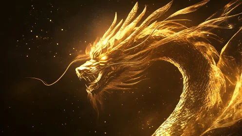 Golden dragon profile in glowing abstract light forms.