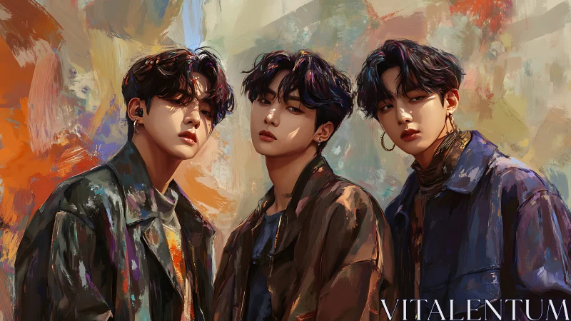 Trio of stylish friends framed by bold painterly color.