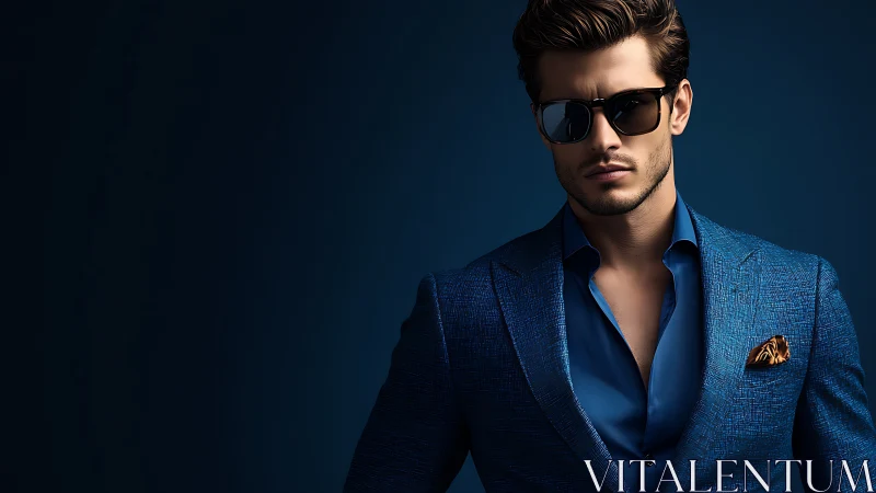 Cool charisma shines as a stylish man owns the deep blue