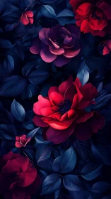 Luminous Rose Blooms Against Deep Indigo Foliage. Digital Floral.