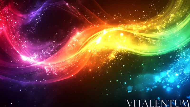 Vibrant spectral light waves curve through cosmic darkness