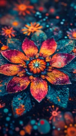 Macro view of stylized multicolored flower illustration.