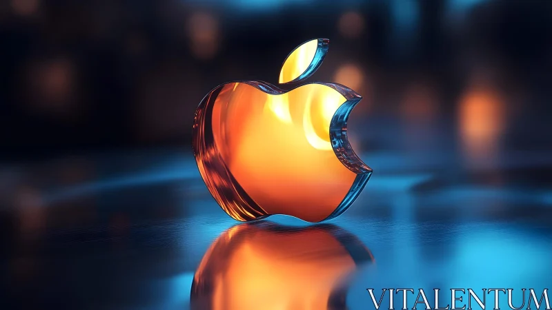 Glass Apple Logo with Futuristic Glow and Reflections.