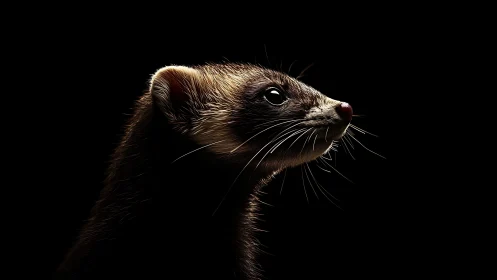 Ferret profile in dramatic low key rim lighting study.