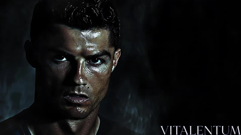 Male athlete portrait shows intense expression in low light