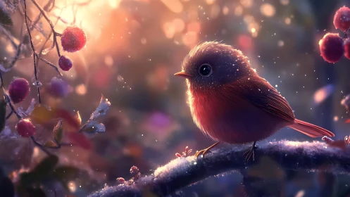 Frost-Touched Robin: Winter's Glowing Sentinel Among Crimson Berries