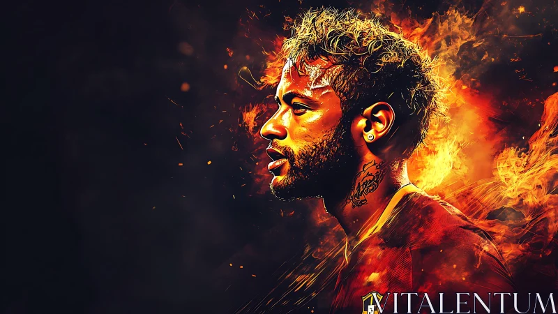 Fiery digital portrait of determined football player profile