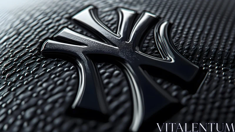 Shiny New York Yankees Logo on Black Textured Surface, Close-Up.
