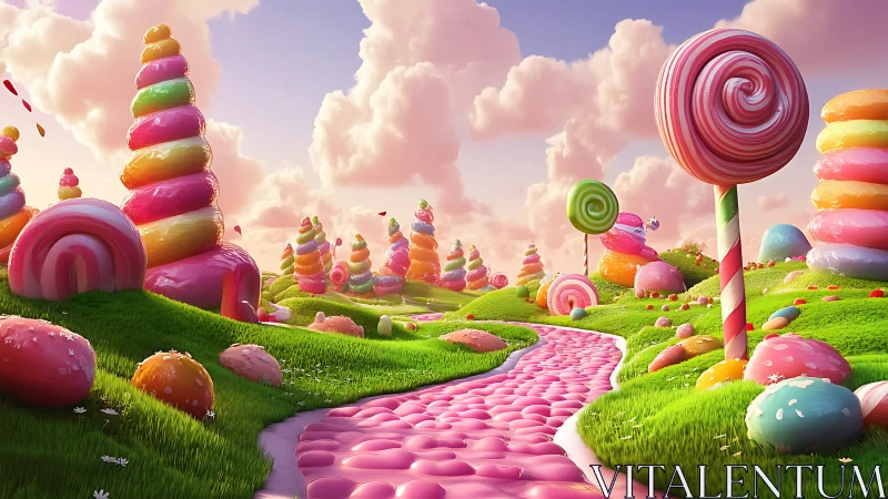 Candy Land Fantasy Dreamscape with Vibrant Lollipops and Swirled Towers.