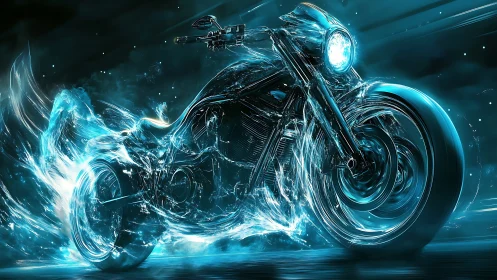 High-speed luminous motorcycle rendered with dynamic plasma trails