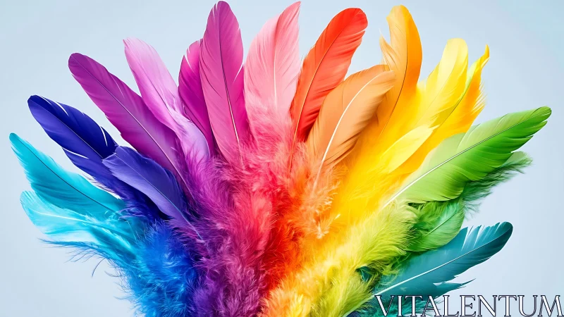 Prismatic feather fan exploding in radiant rainbow harmony.