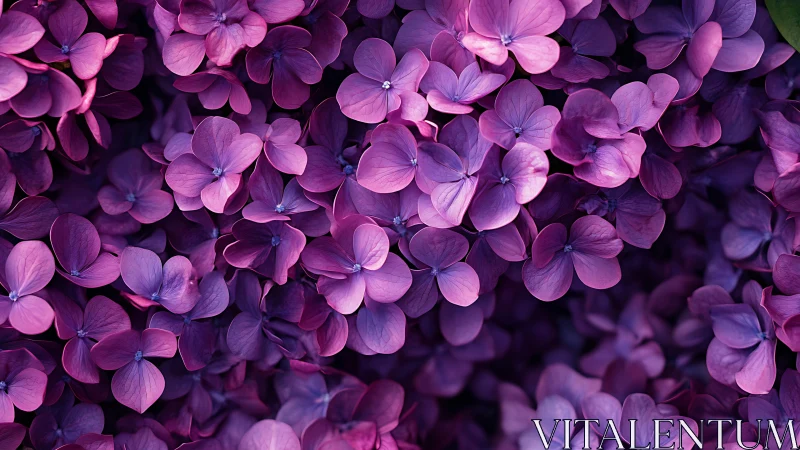 Vibrant Purple Hydrangea Clusters in Macro Botanical Detail.
