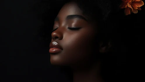 Softly closed eyes rest in warm, glowing portrait light