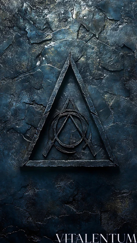Ancient triangular sigil rests on cracked stone surface.