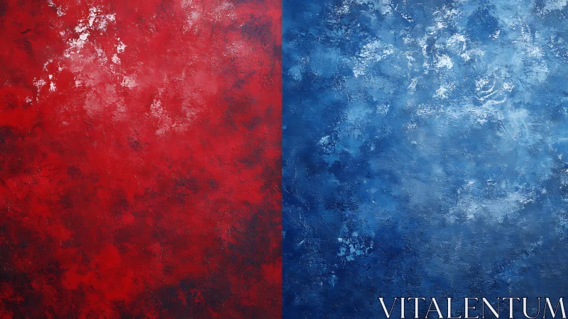 Split textured red and blue abstract surface fills frame