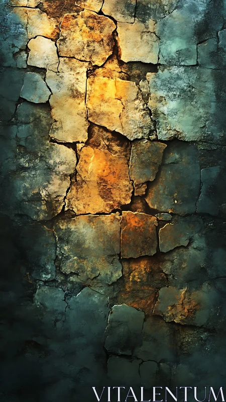 Sunlit fracture strides through weathered stone dusk