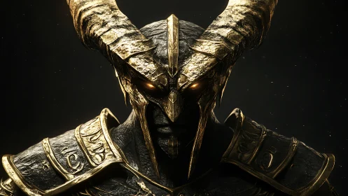 Horned infernal warlord rendered in high-detail metallic 3D armor