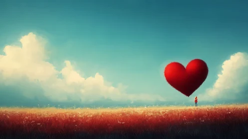 Solitary Heart: Love's Crimson Beacon Across Golden Fields