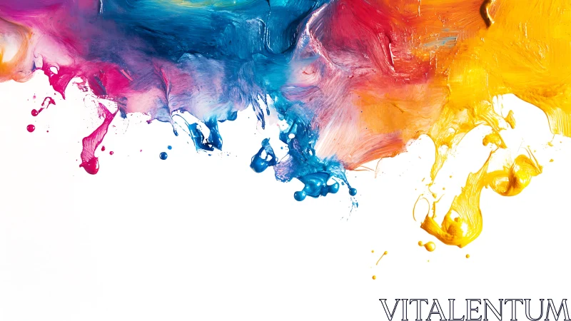Colorful paint splash drifting into bright white calm.