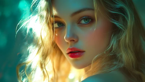 High-saturation close-up portrait uses teal-gold rim lighting and soft bokeh