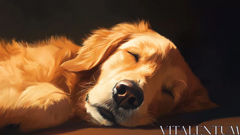 Golden retriever dreaming softly in warm evening light.