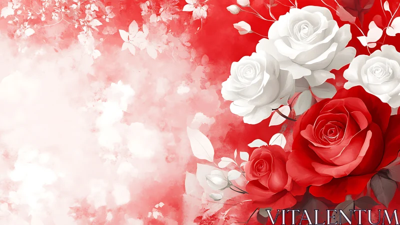 Red and White Roses on Dreamy Pink Gradient Background