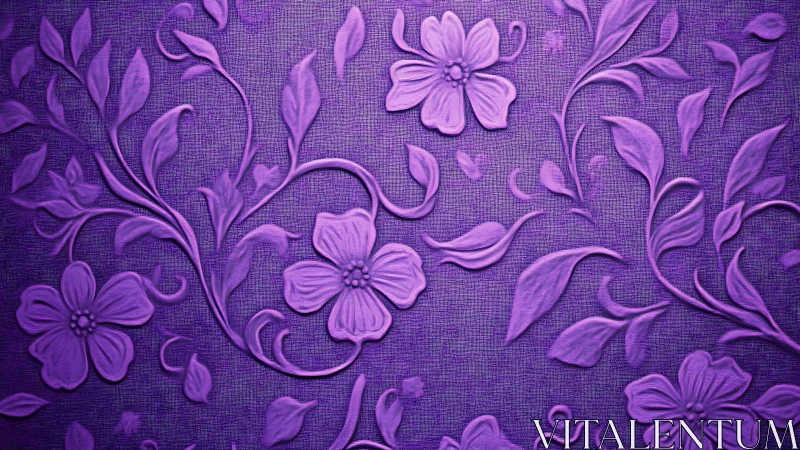 Purple Embossed Floral Relief. Dimensional botanical pattern art.