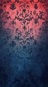 Ornate damask gradient with red to blue tonal transition and texture
