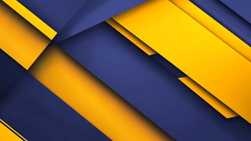 Diagonal layered blue and yellow geometric surfaces intersect