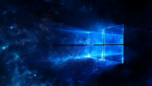 Windows-style luminous window grid set in deep blue space