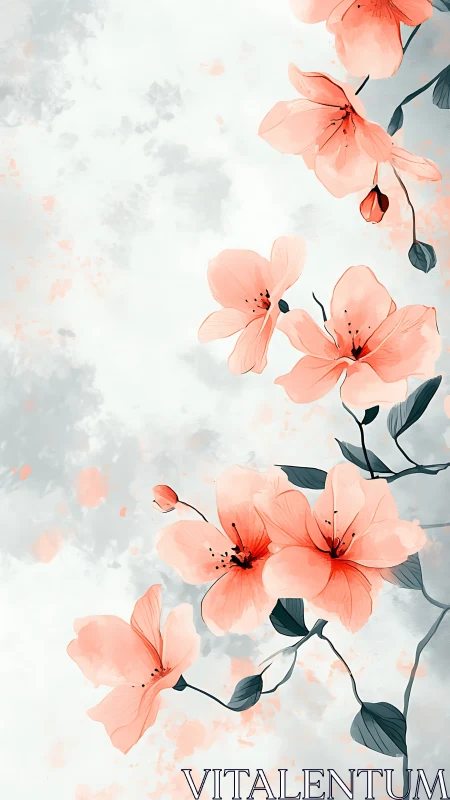 Watercolor floral composition with coral blooms.