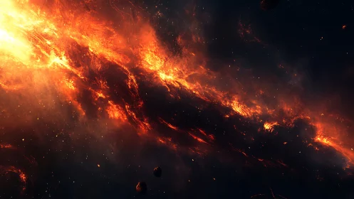 Galactic firestorm rips through deep space in vivid detail.