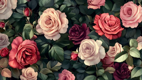 Polychromatic Rose Floral Composition with Deep Tonal Layering