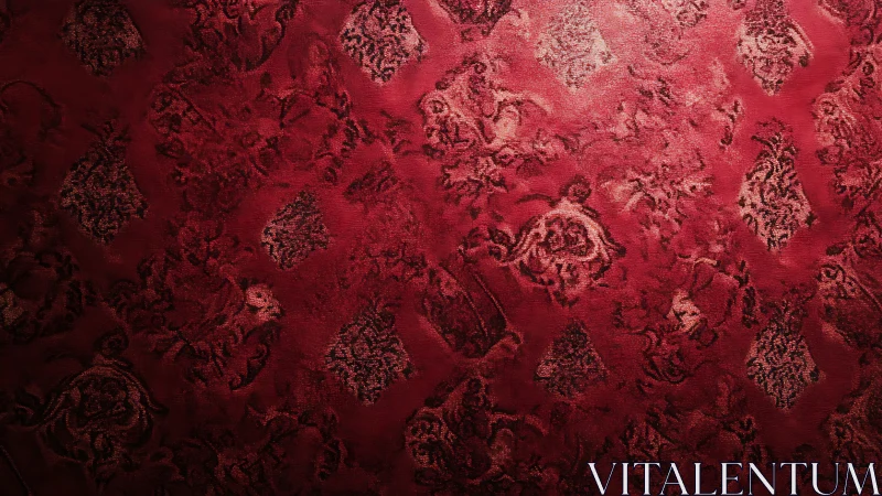 Crimson damask wallpaper reveals tactile baroque floral relief