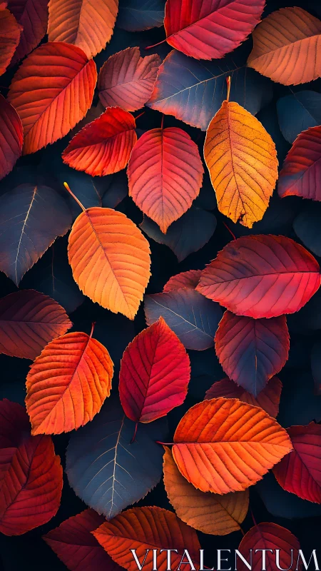 Autumn ember leaves glow against deep twilight shadows.