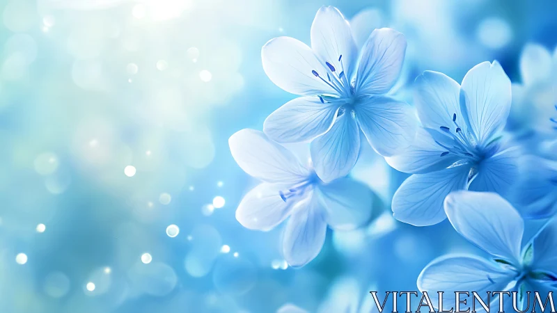 Delicate Blue Flowers in Soft Focus Light.