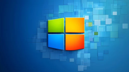 Modern Windows logo on geometric blue digital background.