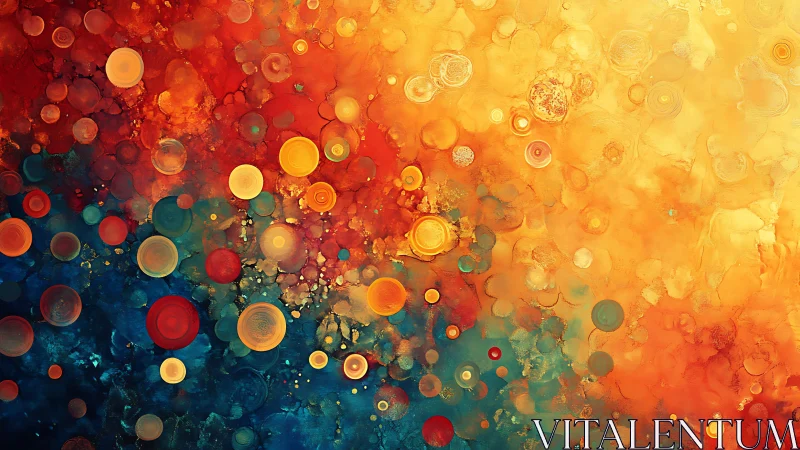 Vivid Abstract Circles in Warm and Cool Tones, Modern Digital Art.