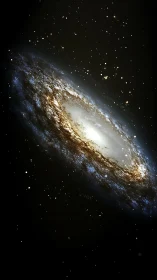 Spiral galaxy with bright core against deep black space.
