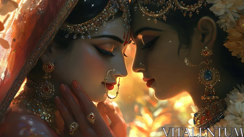 Divine Bride. Golden radiance illuminates ornate Indian wedding portrait.