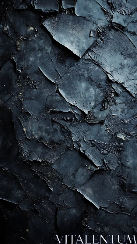 Textured black impasto surface with layered matte shards.