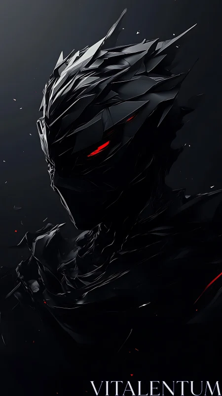 Bladeborn shadow wraith with ember-red cybernetic eyes.